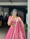 Pink Colour Pure Chanderi Plain Lehenga With Blouse Dupatta Exporters In India